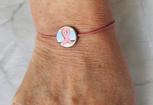 Charger l'image dans la galerie, Bracelet octobre rose en Coton Rose fils d’or Coulissant perle acier ruban rose