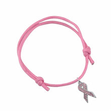 Charger l'image dans la galerie, Bracelet octobre rose en Coton Rose Coulissant et Ruban zircon strass rose