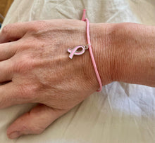 Charger l'image dans la galerie, Bracelet Octobre Rose Lutte Contre Le Cancer en Coton Rose Coulissant et Ruban Rose. Octobre Rose
