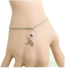 Charger l'image dans la galerie, Bracelet Octobre Rose - Lutte Contre Le Cancer avec Ruban Strass Rose