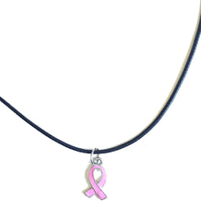 Charger l'image dans la galerie, Collier Octobre Rose Cordon Noir Pendentif Ruban Rose Lutte Contre Le Cancer