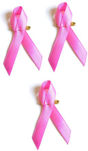 Charger l'image dans la galerie, Lot de 3 Pin's Octobre Rose Ruban Rose en Tissu sur Une épingle. Lutte Contre Le Cancer