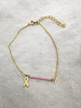 Charger l'image dans la galerie, Bracelet ELPIS en argent 925 doré avec ruban doré cancer