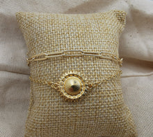 Charger l'image dans la galerie, Bracelet CLYTIE double chaine en maille rectangle et forçat avec un tournesol