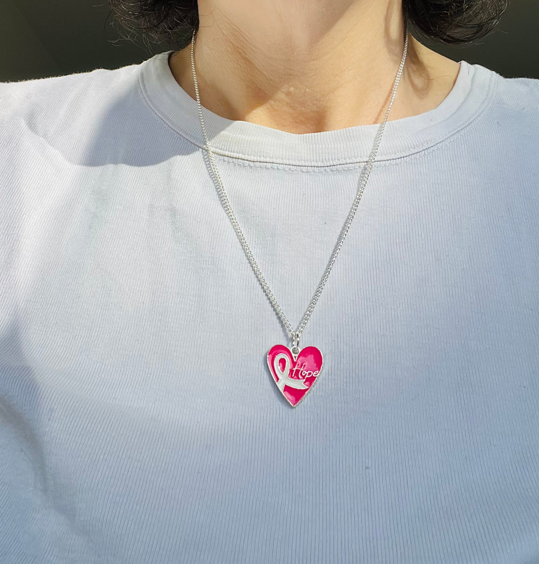 Collier octobre rose en acier inoxydable pendentif cœur rose avec l’inscription Hope