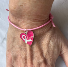 Charger l&#39;image dans la galerie, Bracelet octobre rose en Coton Rose Coulissant charm acier cœur rose avec l’inscription Hope
