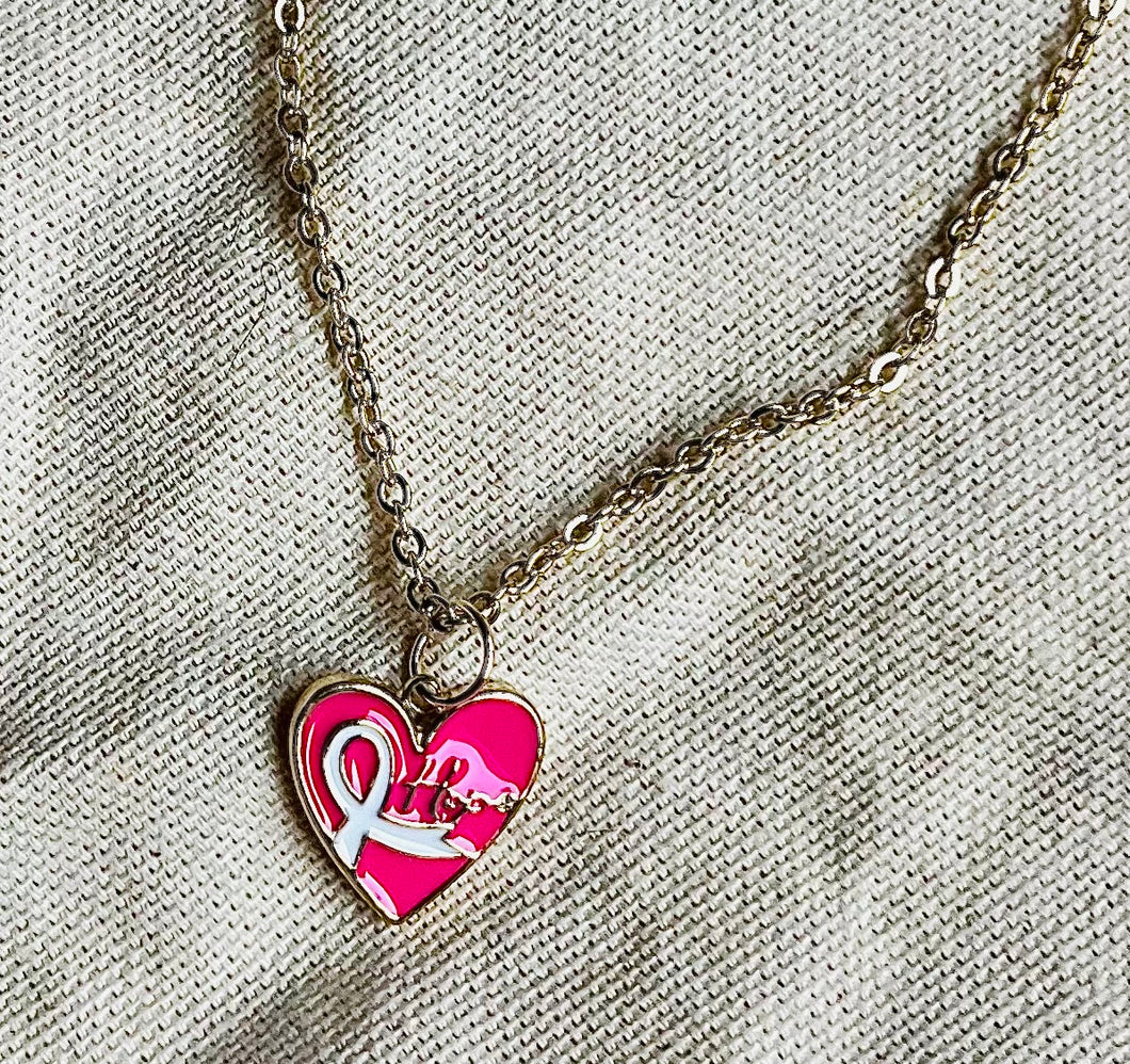 Collier octobre rose en acier inoxydable doré à l’or fin pendentif cœur rose avec l’inscription Hope