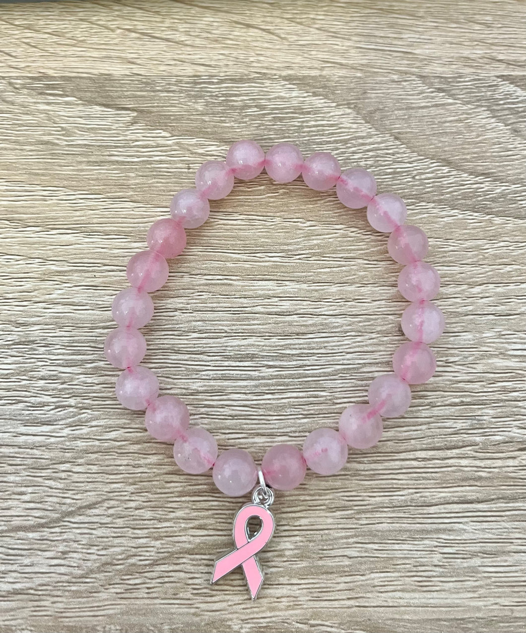Bracelet Octobre Rose Lutte Contre Le Cancer du Sein avec Perle Opale Rose et Ruban Rose