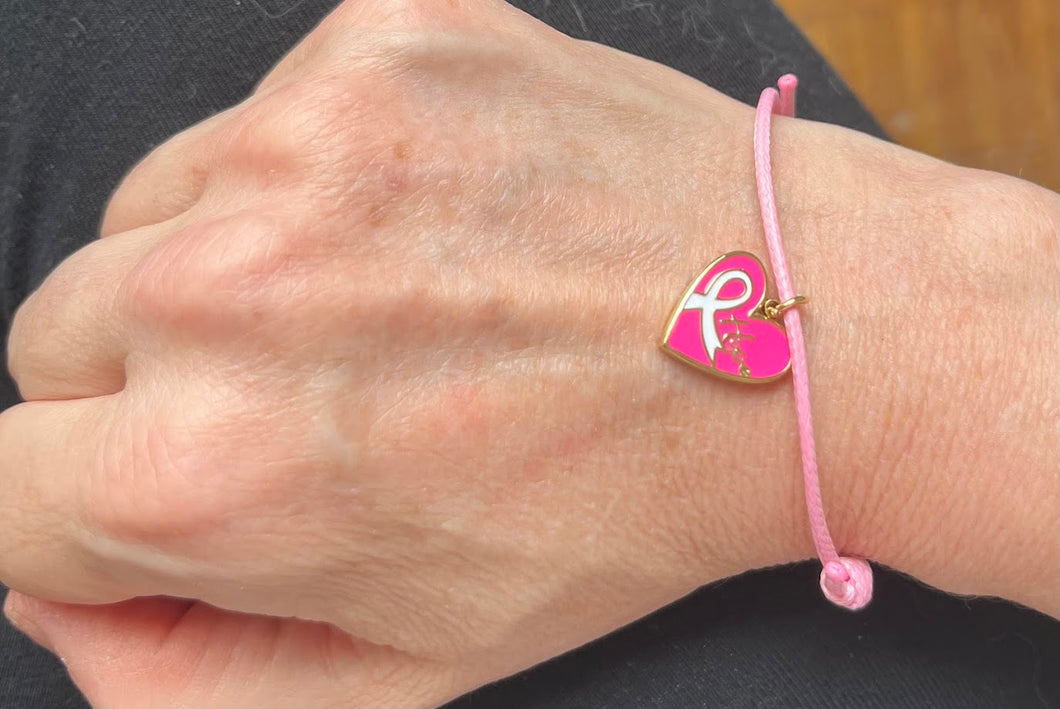 Bracelet octobre rose en Coton Rose Coulissant charm cœur rose avec l’inscription Hope