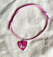 Charger l&#39;image dans la galerie, Bracelet octobre rose en Coton Rose Coulissant charm cœur rose avec l’inscription Hope
