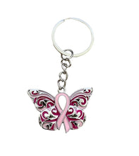 Charger l&#39;image dans la galerie, Porte clé Octobre Rose papillon et ruban rose
