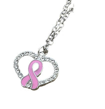 Charger l&#39;image dans la galerie, Collier Octobre Rose coeur strass et ruban rose
