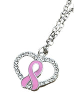 Charger l&#39;image dans la galerie, Collier Octobre Rose coeur strass et ruban rose
