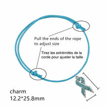 Charger l&#39;image dans la galerie, Bracelet octobre rose en Coton Rose Coulissant et Ruban zircon strass rose
