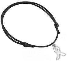 Charger l&#39;image dans la galerie, Bracelet Lutte Contre Le Cancer en Coton Noir coulissant et Ruban argenté
