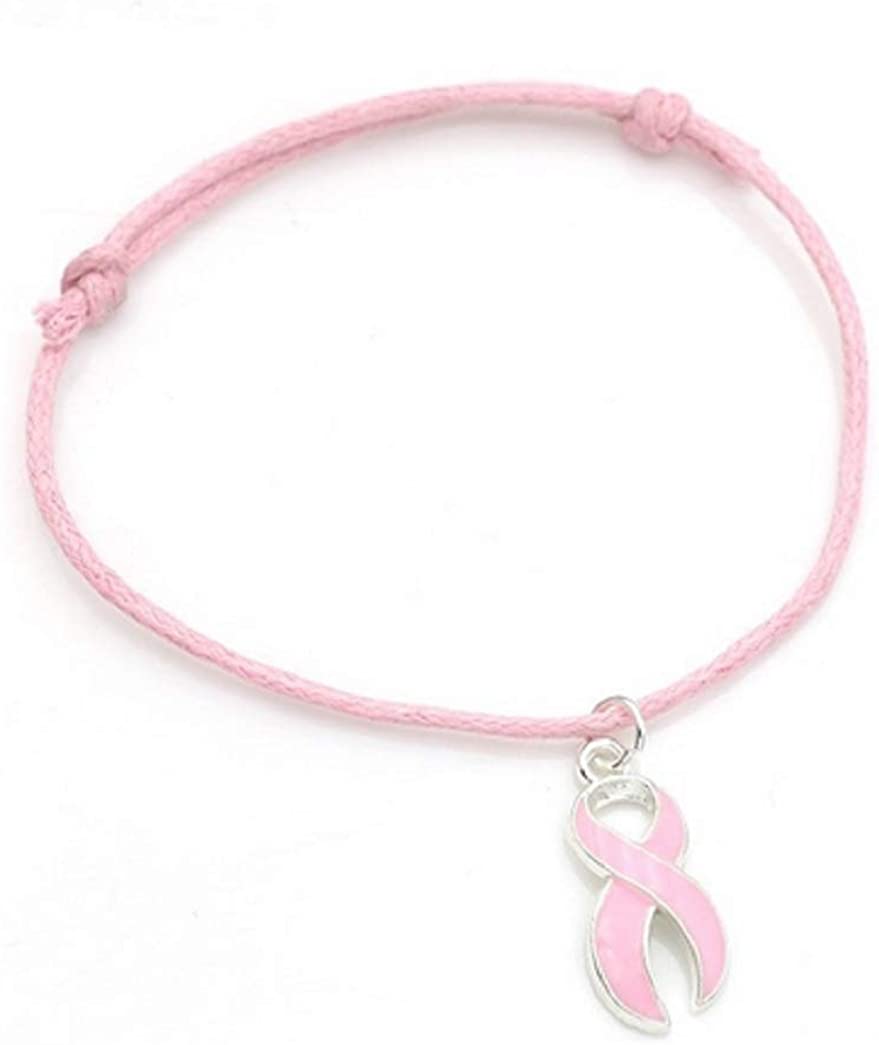 Bracelet Octobre Rose Lutte Contre Le Cancer en Coton Rose Coulissant et Ruban Rose. Octobre Rose