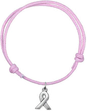 Charger l&#39;image dans la galerie, Bracelet Octobre Rose. Bracelet Lutte Contre Le Cancer du Sein en Coton Rose Coulissant et Ruban argenté
