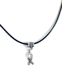 Charger l&#39;image dans la galerie, Collier Cordon Noir Pendentif Ruban argenté Hope Lutte Contre Le Cancer
