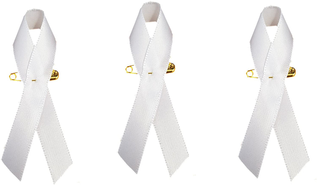 Lot de 3 Pin's Broche Ruban Blanc en Tissu sur Une épingle. Rubans Contre la Violence Faites aux Femmes