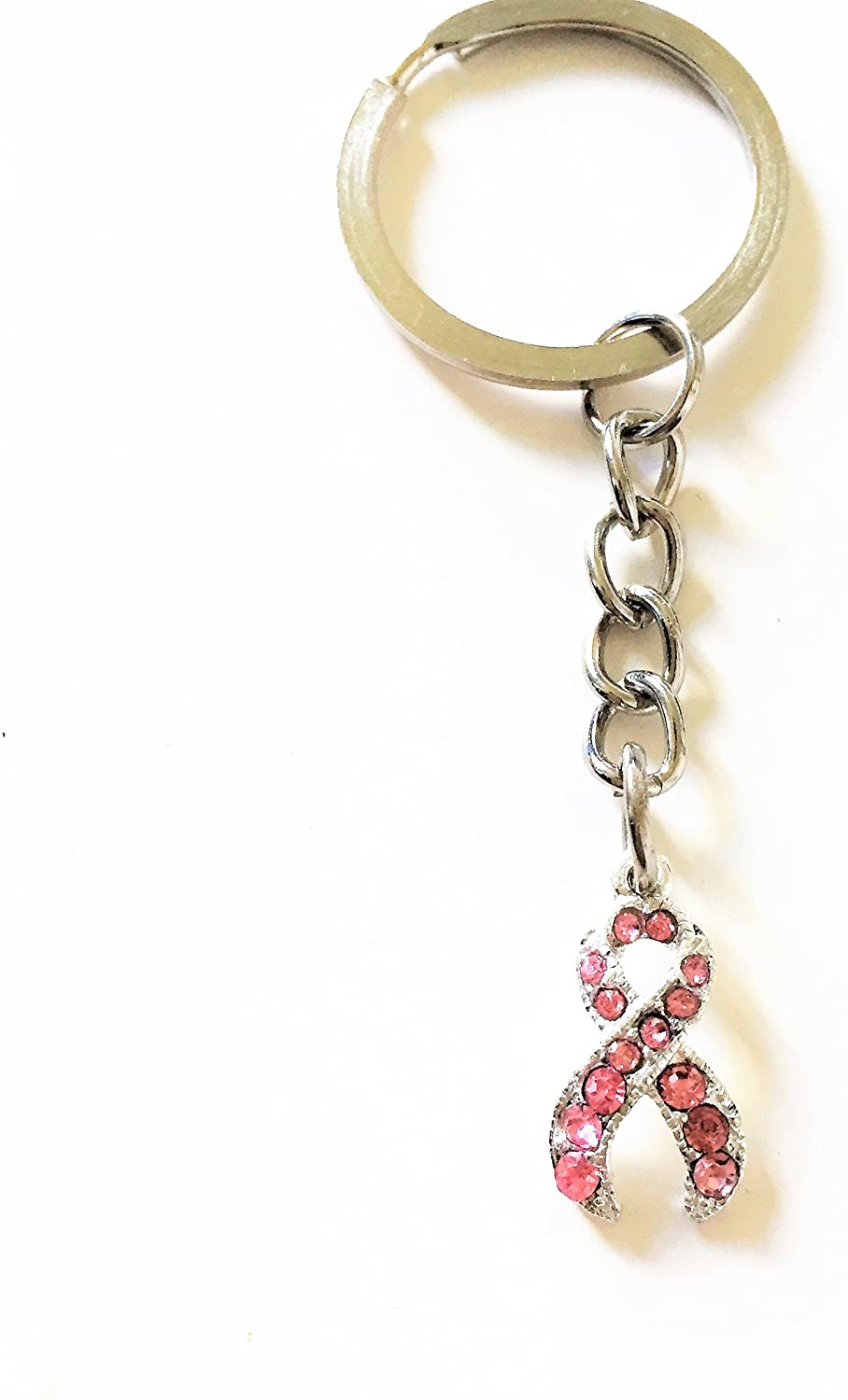 Portes clés Octobre Rose avec Un Ruban de Strass Rose. Lutte Contre Le Cancer du Sein. Octobre Rose