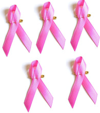 Charger l&#39;image dans la galerie, Lot de 5 Pin&#39;s Ruban Rose en Tissu sur Une épingle. Octobre Rose. Lutte Contre Le Cancer
