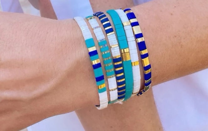 Bracelet NARA en perle japonaises blanc, bleu et doré