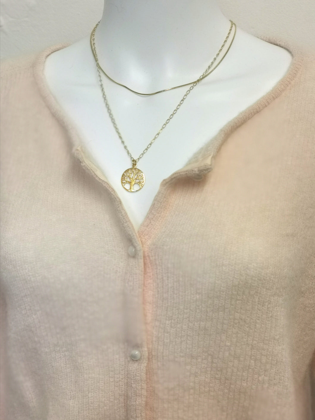 Collier Eva en plaqué or. Deux Rangs ras du cou et chaine arbre de vie