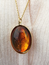 Charger l&#39;image dans la galerie, Collier sautoir AMBROSIOS. chaine en acier inoxydable  et médaillon ambre
