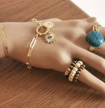 Charger l&#39;image dans la galerie, Bague Celine doré satiné et onyx bleue
