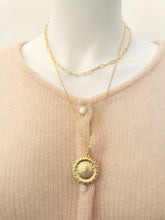 Charger l&#39;image dans la galerie, Collier CLYTIE Deux Rangs chaine maille rectangle et forçat avec fleur de tournesol
