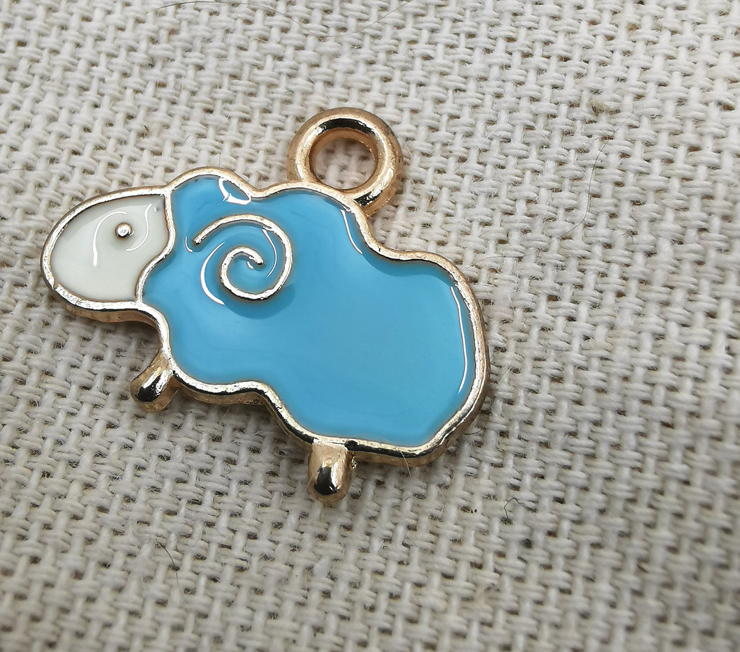 Charms pendentif SUZIE mouton doré et bleu