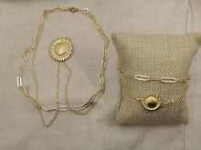 Charger l&#39;image dans la galerie, Collier CLYTIE Deux Rangs chaine maille rectangle et forçat avec fleur de tournesol
