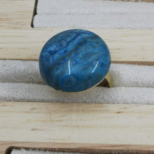 Charger l&#39;image dans la galerie, Bague Celine doré satiné et onyx bleue
