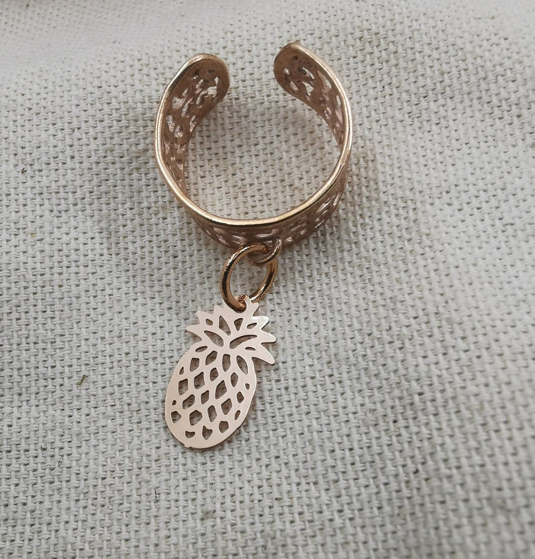 Bague large LUCIA doré rose et breloque ananas