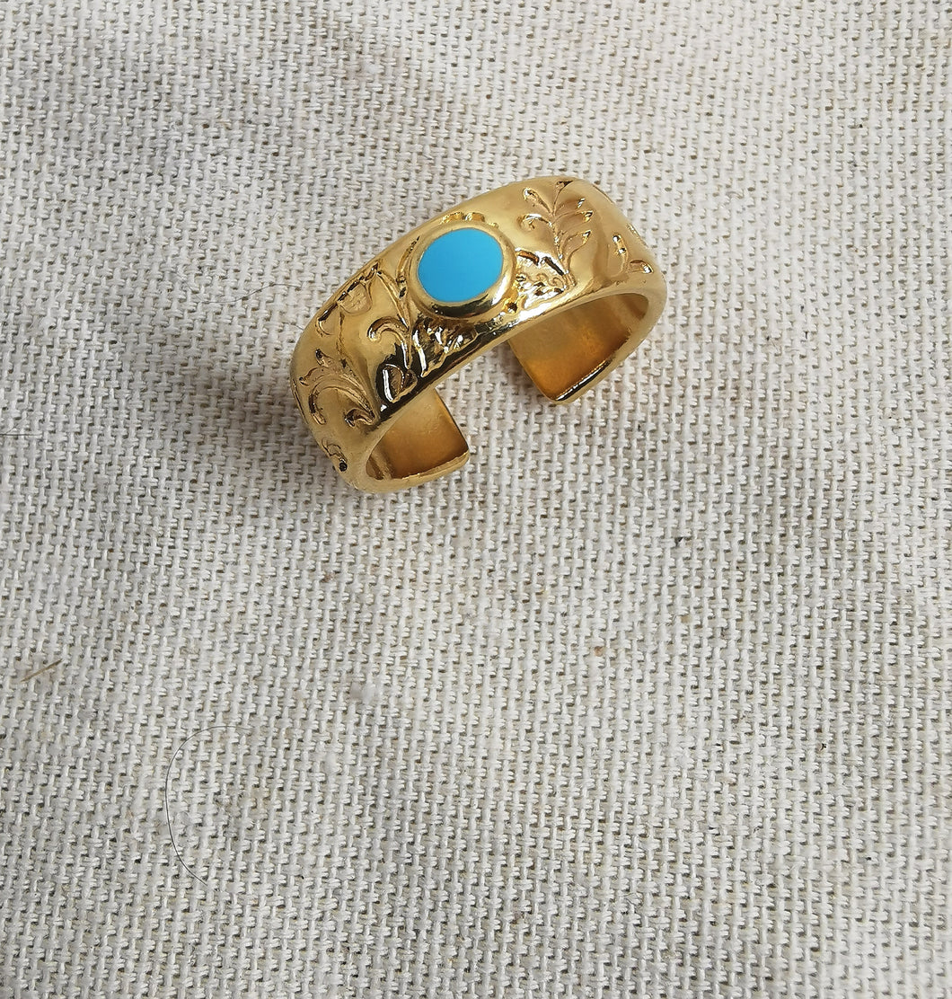 Bague ZANTE gravure feuilles et turquoise