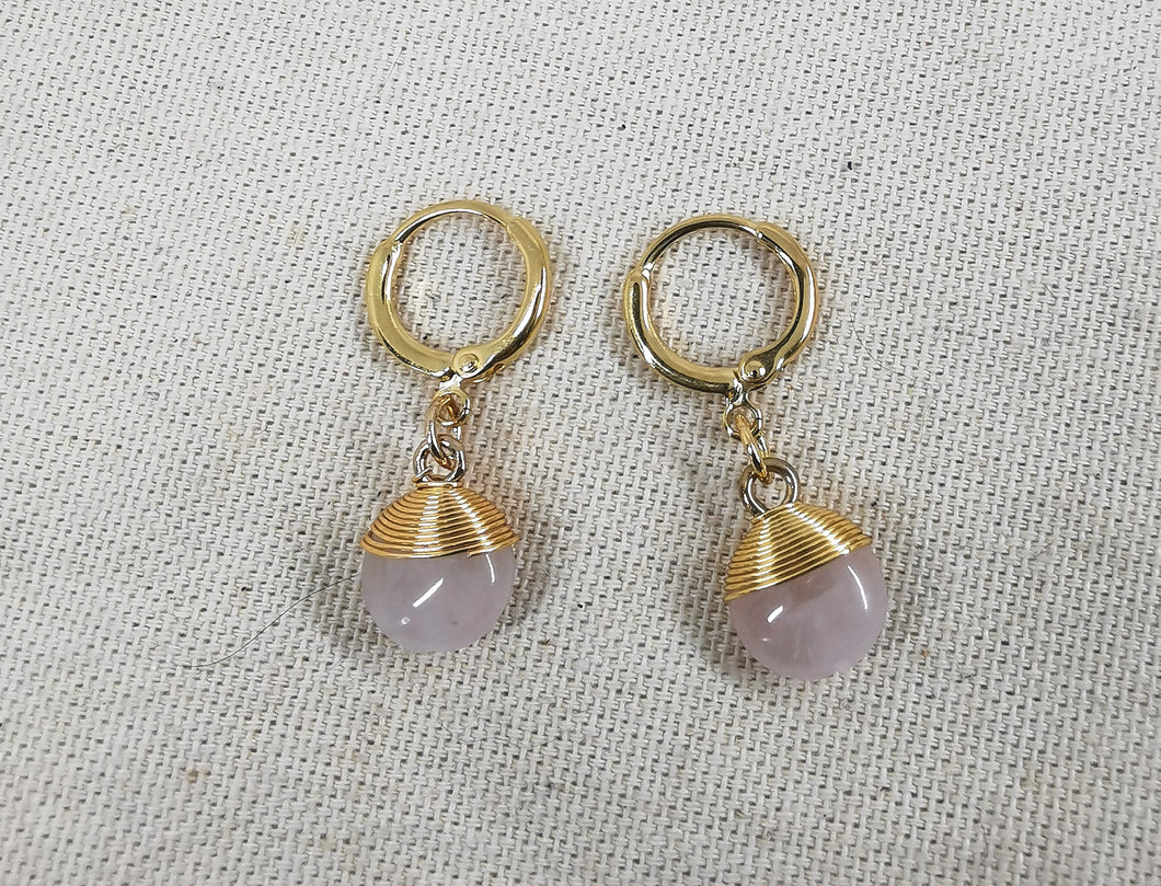 Boucles oreille MAELIS mini créole doré et pierre en quarts rose