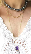 Charger l&#39;image dans la galerie, Collier EMMANUELLE double maille rectangle et maille fine avec pendentif en pierre naturelle

