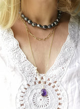 Charger l&#39;image dans la galerie, Collier EMMANUELLE double maille rectangle et maille fine avec pendentif en pierre naturelle

