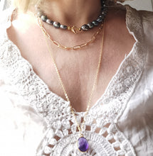 Charger l&#39;image dans la galerie, Collier EMMANUELLE double maille rectangle et maille fine avec pendentif en pierre naturelle
