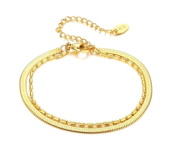 Bracelet double rang INARI en maille serpent et grain de riz