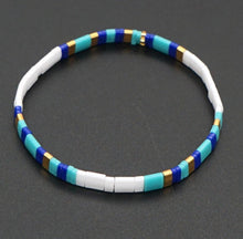 Charger l&#39;image dans la galerie, Bracelet NARA en perle japonaises blanc, bleu et doré
