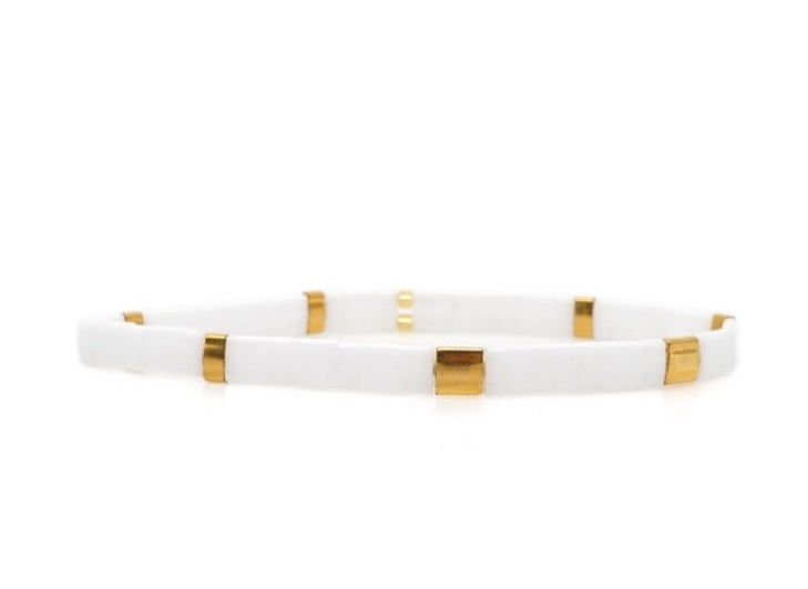 Bracelet SHIGA en perle japonaises blanc et doré