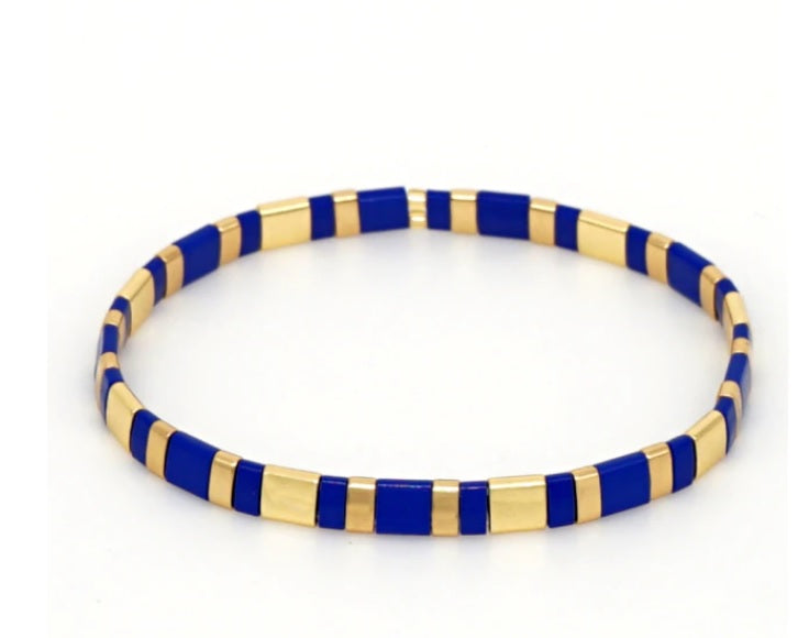 Bracelet TOCHIGI en perle japonaises bleu marine et doré